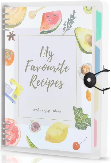 WEMATE Livre de recettes vierge pour enregistrer vos propres recettes Livre de recettes amovible à 8 anneaux avec 8 intercalaires et 4 autocollants pouvant contenir jusqu'à 272 recettes.