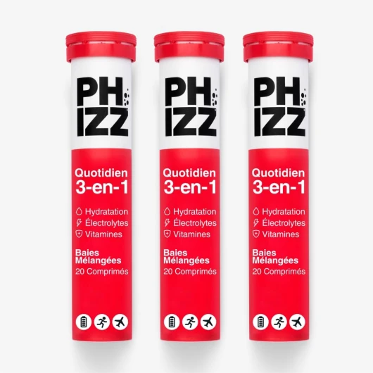 Electrolytes Phizz, Multivitamines & Comprimés d'hydratation - 60 comprimés de réhydratation effervescents - 18 vitamines et minéraux, vitamine C, végane, végétarien et hypocalorique (Baies mélangées)