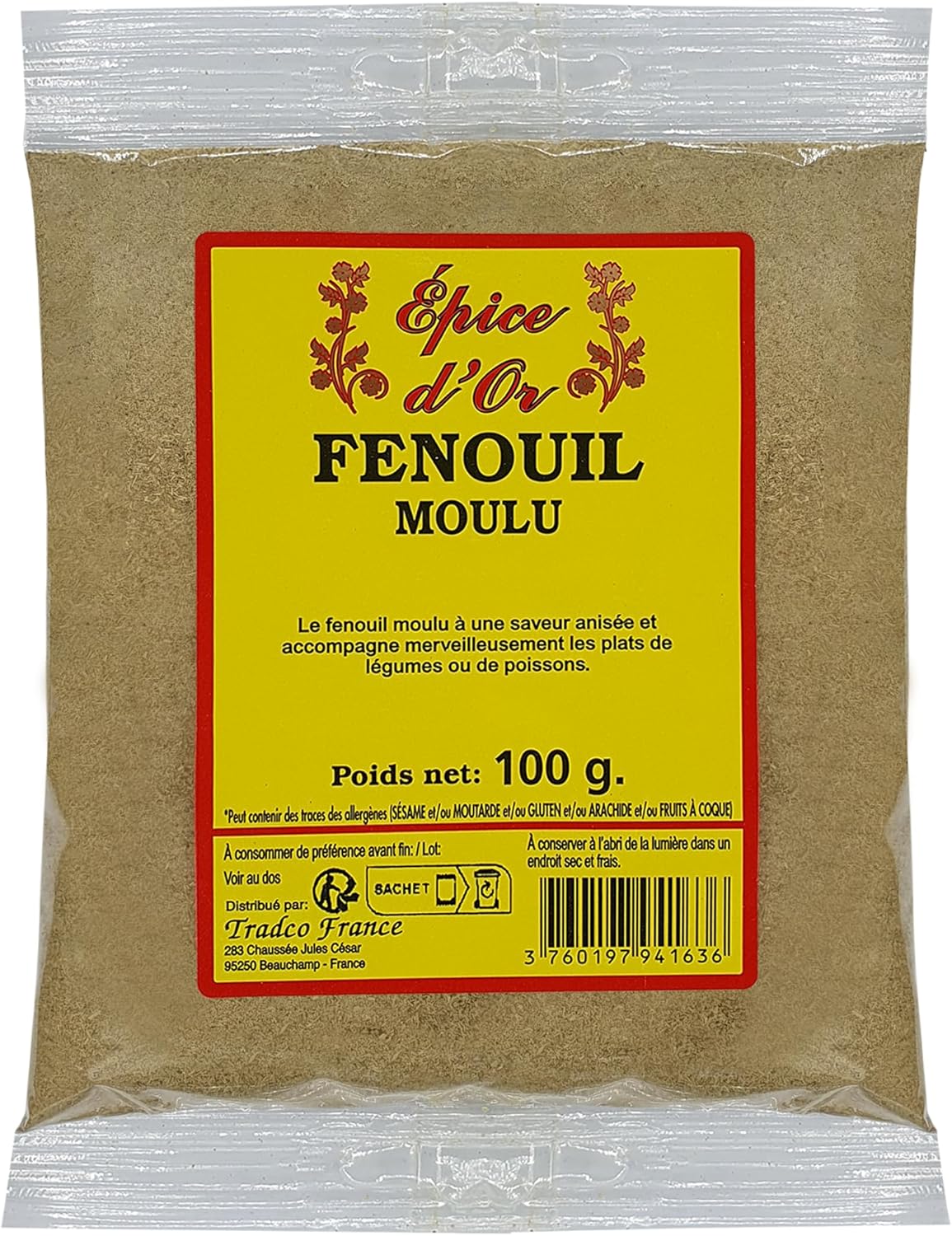 Fenouil En Poudre 100g - Epice d'Or, 100% Naturel, Sans Additifs, Sans Arôme Artificiel, Sans Conservateur