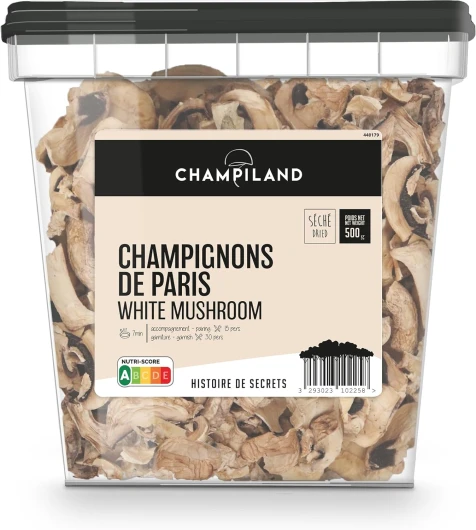 Champignon de Paris Séché - Champignons Sélectionnés - Triés à la Main dans le Sud-Ouest de la France - Saveur Exceptionnelle - Riche en Protéines et Source de Fibres - Pot de 500 g
