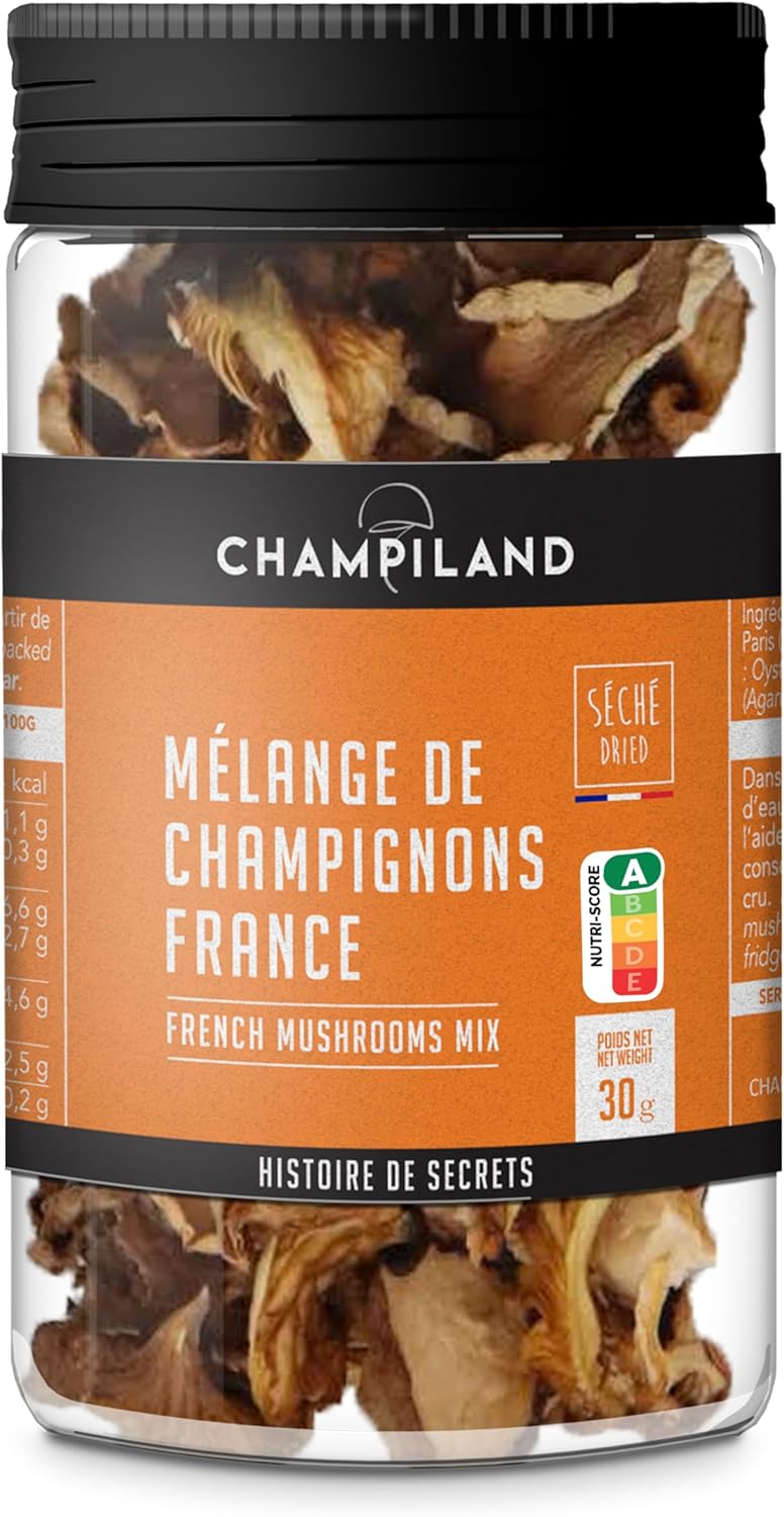 Mélange de Champignons France Séchés - Pleurote, Shiitaké, Champignon de Paris, Chanterelle - Triés à la Main dans le Sud-Ouest de la France - Saveur Exceptionnelle - Pot de 30 g