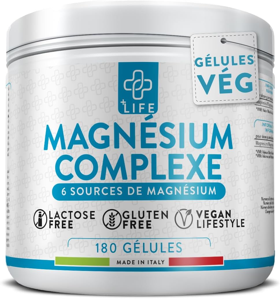 Magnesium Complex 180 Gélules PiuLife® 6 Sources Avec Magnesium Bisglycinate, Magnesium Citrate, Pidolate, Magnésium Organique, Supplément Muscles, Système Nerveux, Fatigue, Pour Dormir Mieux
