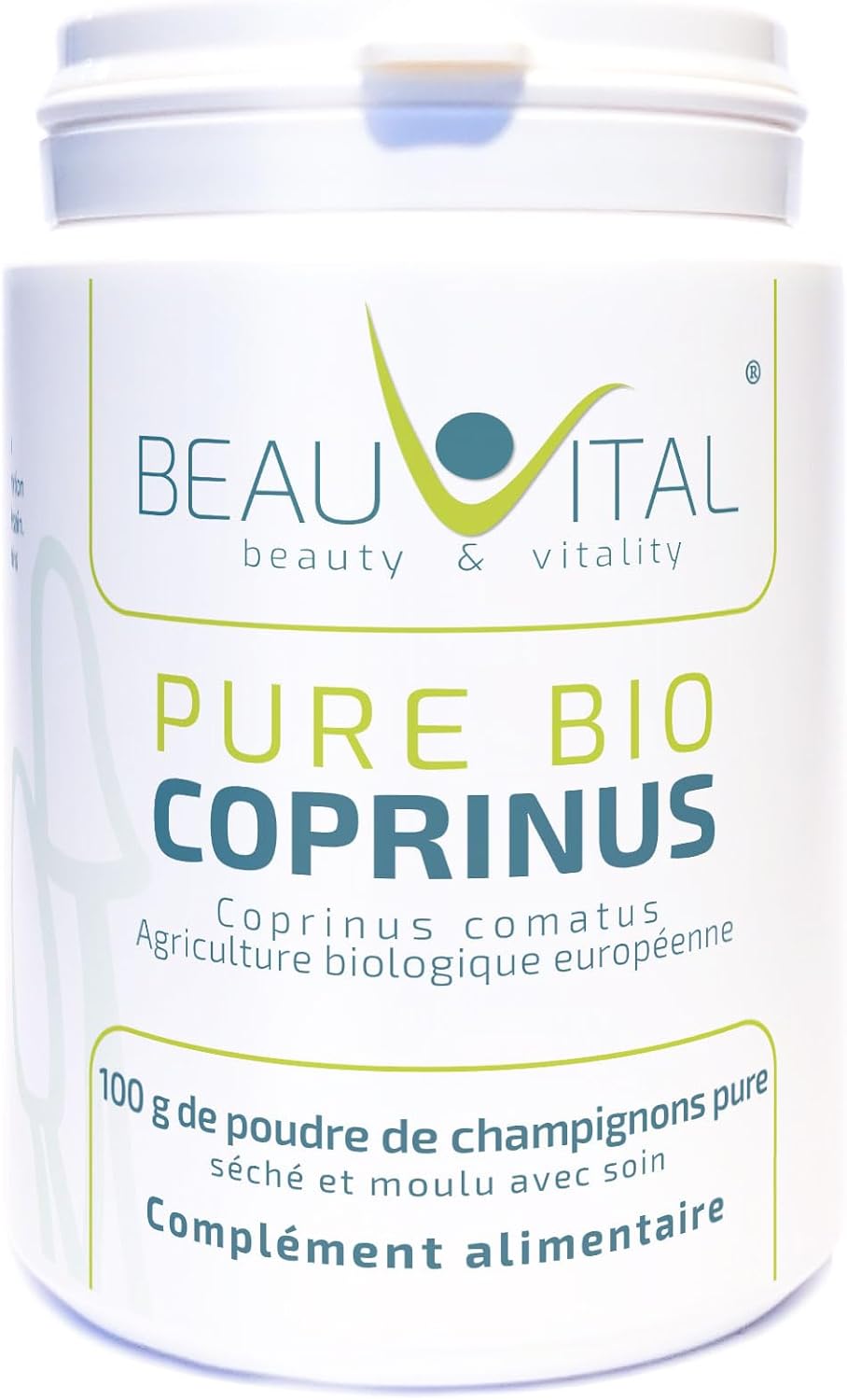 Bio Coprinus comatus 100g poudre de champignon médicinale issue de l'agriculture biologique de l'UE, végétalienne, sans additifs artificiels