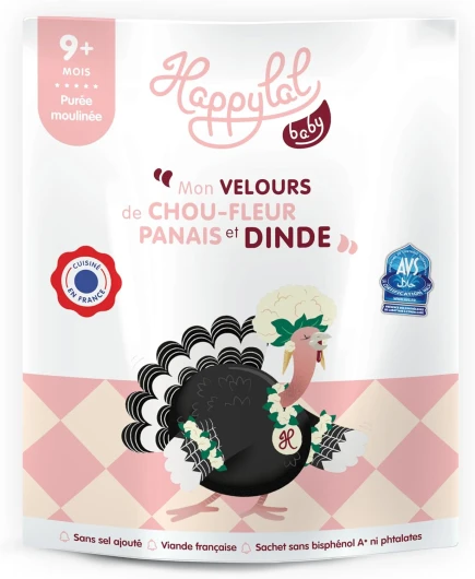 BABY - Mon Velours de Chou-Fleur, Panais & Dinde - Petit Plat halal pour Bébé - Dès 9 Mois - Fabrication Française - Certifié AVS -190g x 10 Sachets