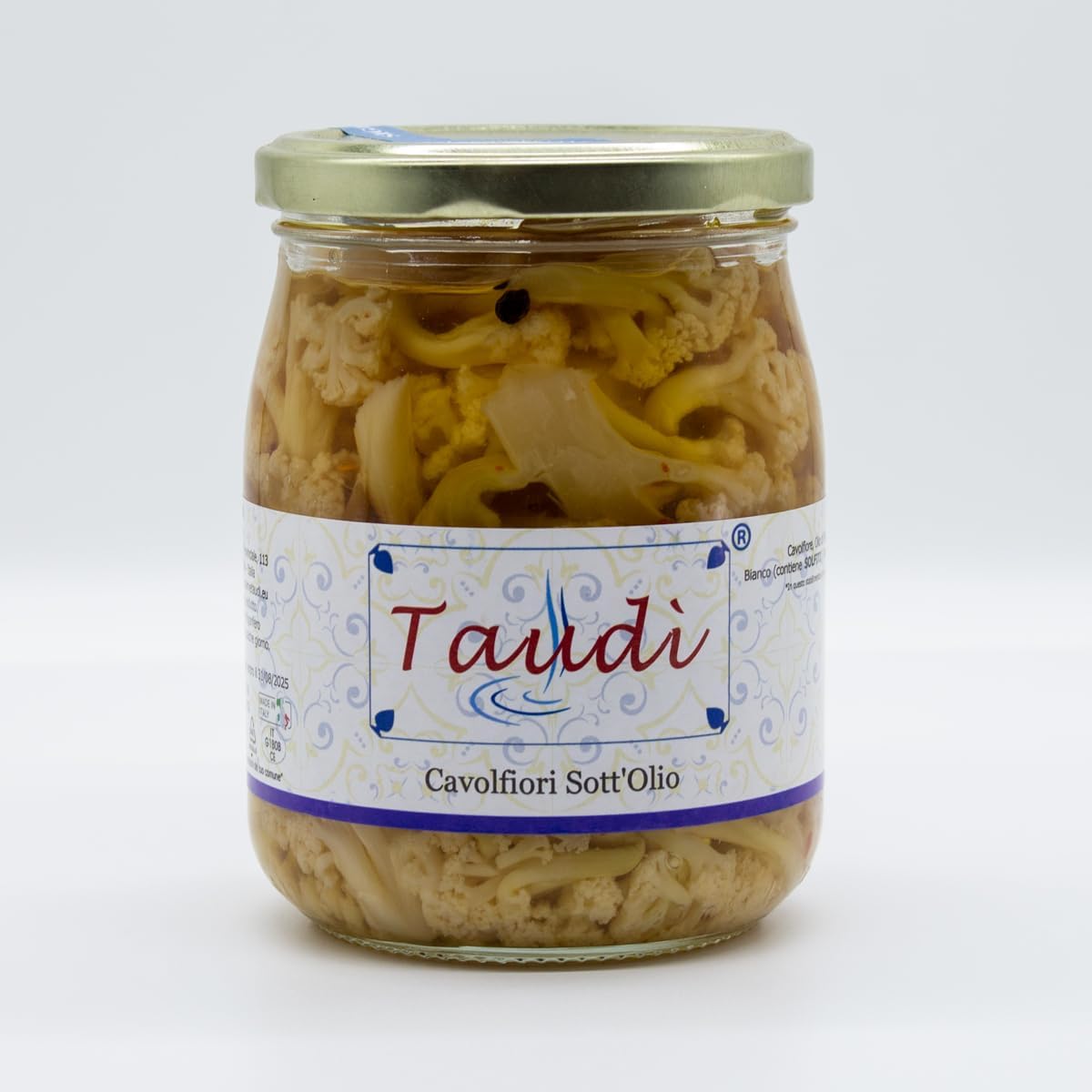 Chou-fleur sicilien artisanal à l'huile - Conserves Taudi - Saveur authentique de Sicile 500 g