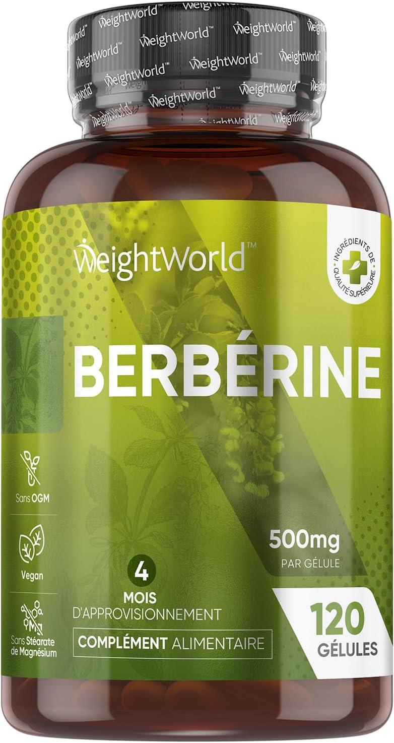 Berberine 500mg - 120 Gélules Vegan de Berbérine HCL 95%, 4 Mois d'Approvisionnement - Extrait de la Plante de Berberis Vulgaris - Épine-vinette ou Vinettier en Gélules, Sans Stéarate de Magnésium