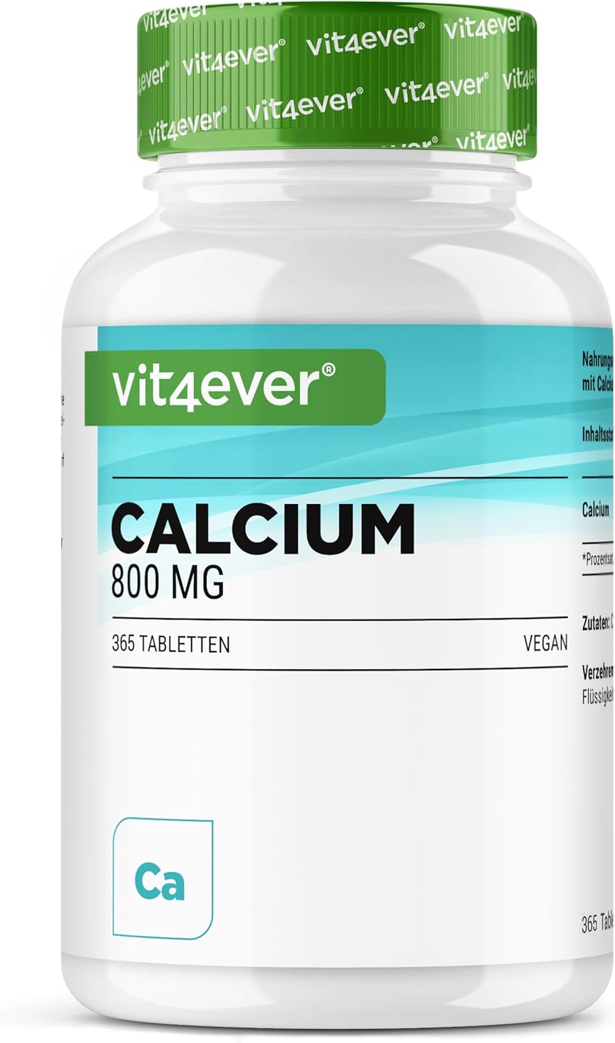 Calcium - 365 Comprimés - 800 mg de Calcium à partir de carbonate de calcium par portion journalière - Pour 6 mois - Végétalien, testé en laboratoire, hautement dosé & sans additifs indésirables