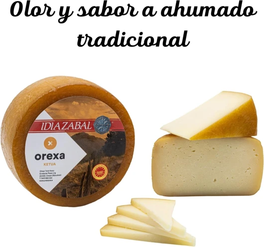 Fromage blanc de brebis – Fromage Idiazabal AOP fumé entier – 1,2 kg – Lait cru – Fromage affiné artisanal du Pays Basque – Présenté en boîte cadeau (1,2 Kg, Fumé)