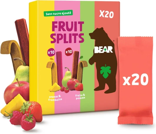 Fruit Splits Paquet Assortiment - 100% d'Ingrédients Naturels- Sans Sucre Ajouté - En-cas pour les Enfants & Adultes - 20 Sachets de 20g - 400g