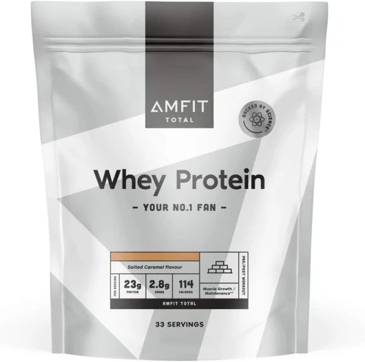 Marque Amazon - Amfit Nutrition Protéine de lactosérum en poudre, caramel salé, 33 portions, 1 kg (paquet de 1)
