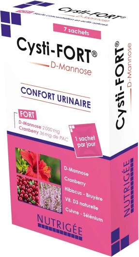 Cysti-Fort - Confort Urinaire - Empêche l'adhésion des Bactéries, Facilite Leur Élimination, Régule Le Système Immunitaire - 7 Sachets - Programme de 7 Jours - Fabriqué en France