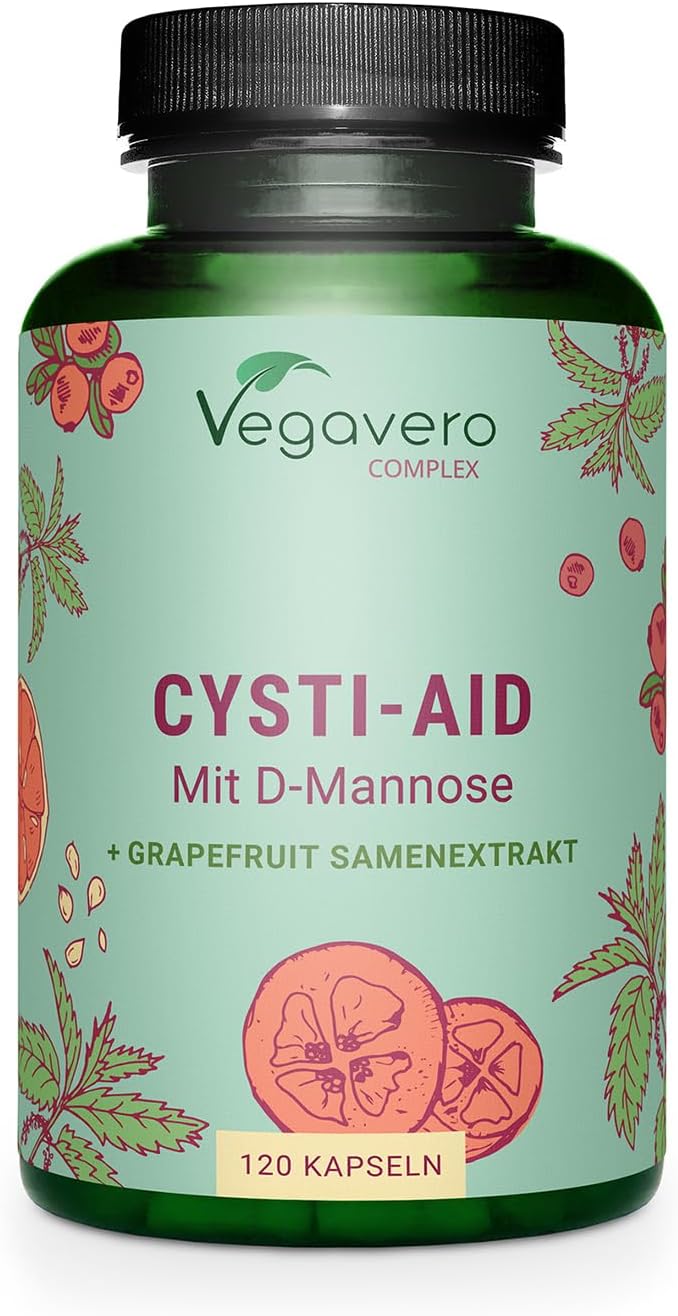 Cystite Complex Vegavero® - 120 Gélules - 100% NATUREL : Avec D-Mannose + Canneberge + Ortie + Pamplemousse + Busserole - Sans Additifs - Confort Urinaire - VEGAN