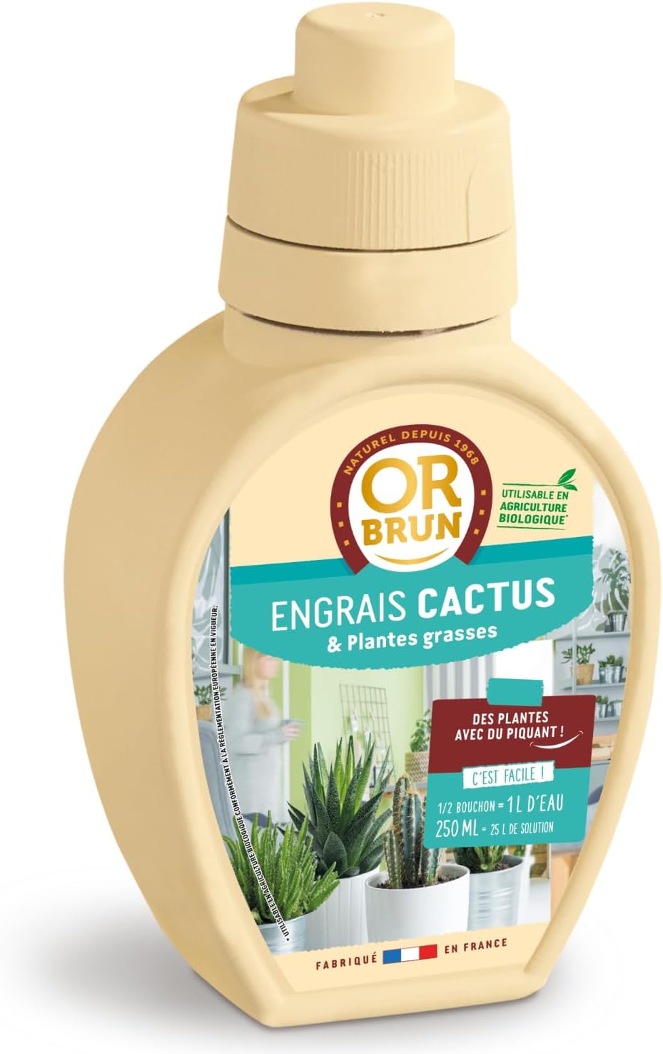 OR BRUN Engrais Cactus & Plantes Grasses - 250ml - Enrichit Les Plantes - Fabriqué En France - Utilisable En Agriculture Biologique OBRECLCACTUS250