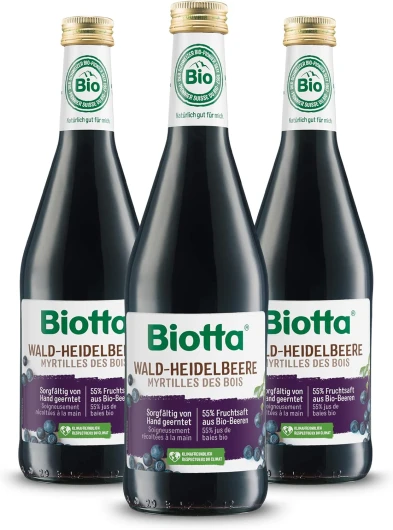 Jus de Myrtilles des Bois Préparation à Base de Myrtilles des Bois 100% Bio Riche en Nutriments Fabrication Suisse 500 ml - Lot de 3