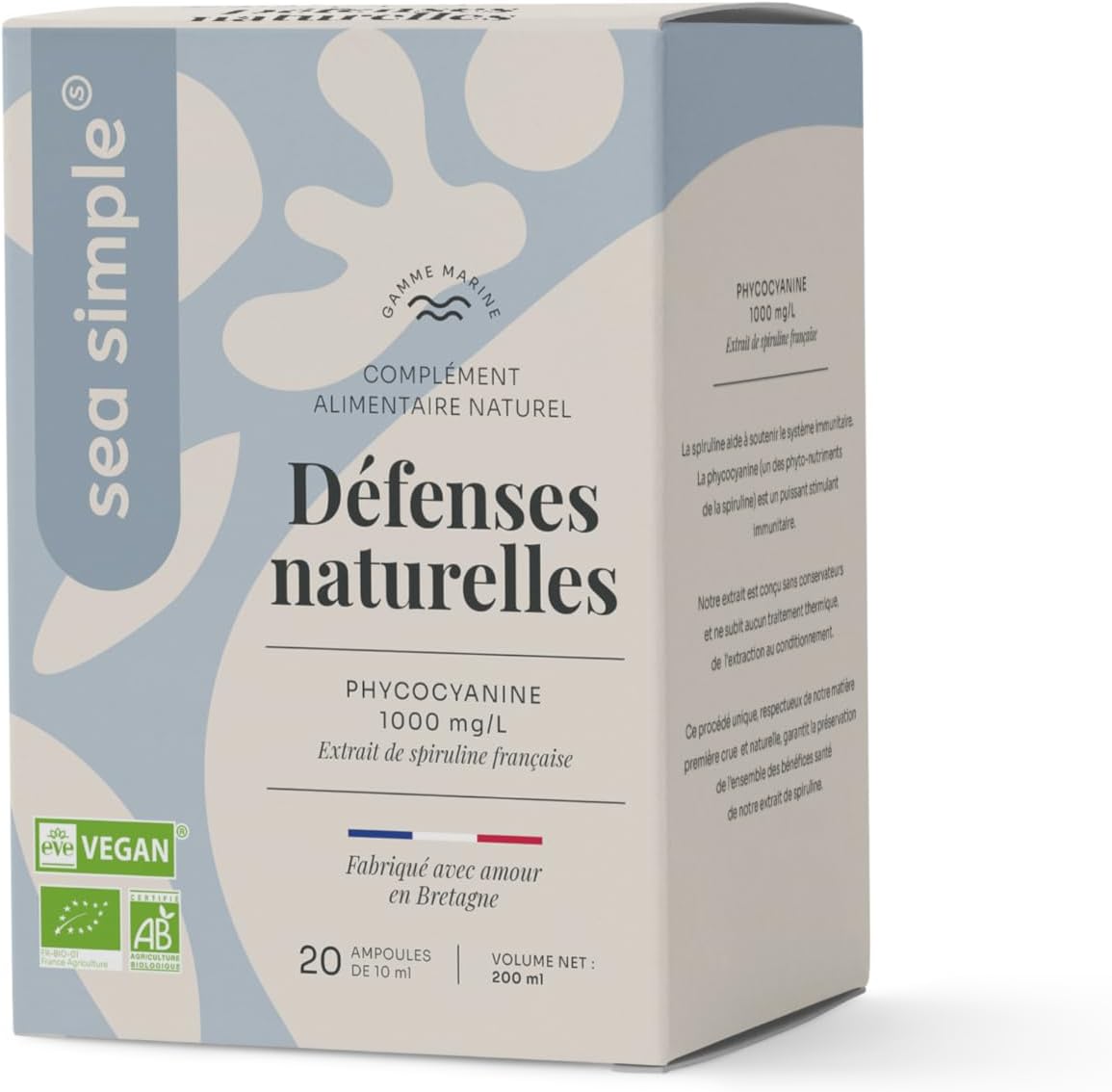 Extrait de spiruline Bio titré à 1g/L DE PHYCOCYANINE - ORIGINE FRANCE - 20 ampoules de 10 mL