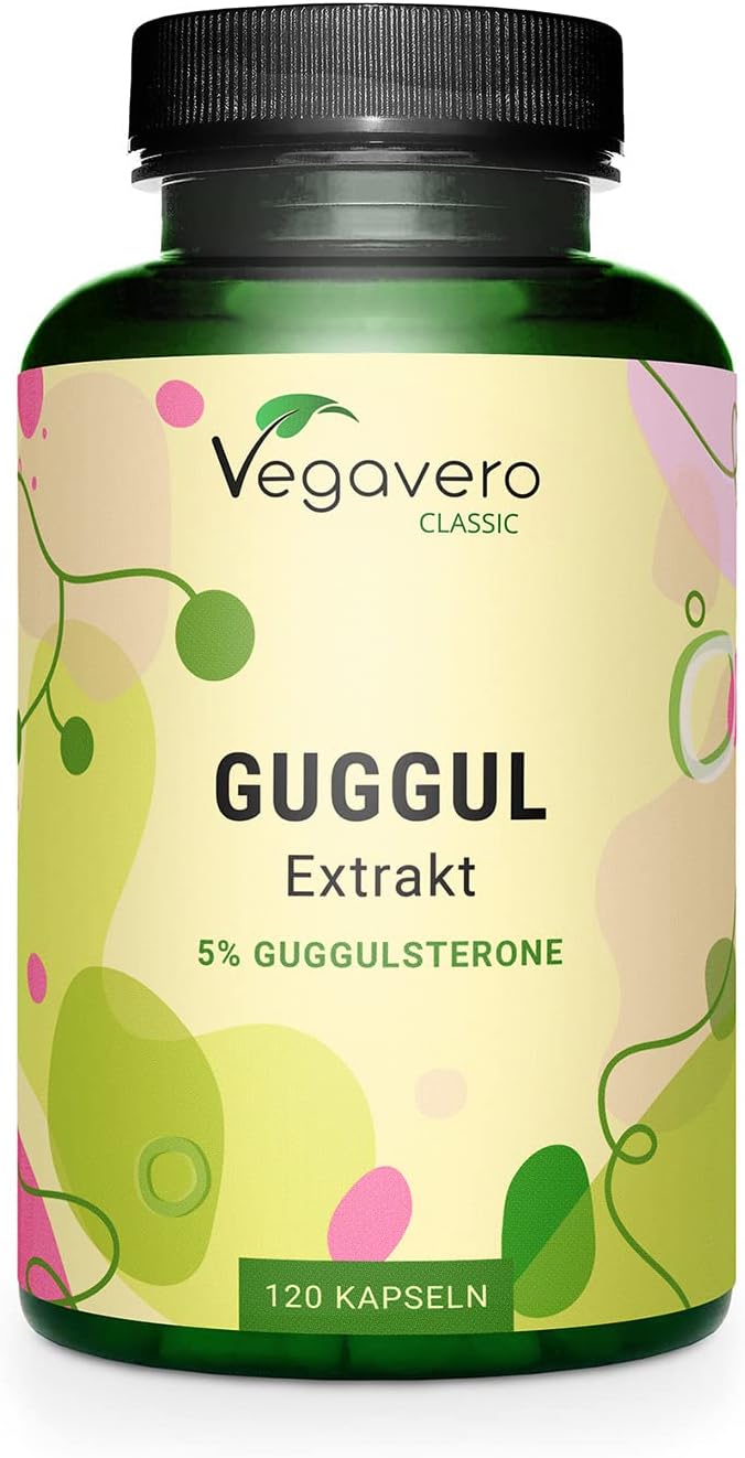Guggul PREMIUM Vegavero® - 120 Gelules (4 mois) - 5% de Guggulstérones - Cholesterol + Antioxydant Puissant - DOSE LA PLUS ELEVEE: 500 mg d'Extrait - Sans Additifs et VEGAN