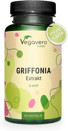 5-HTP GRIFFONIA - Dosage Élevé : 500 mg Extrait Griffonia - Anti Stress + Humeur - 20% de 5HTP - Vegan & Sans Additifs - 90 Gélules - Vegavero®