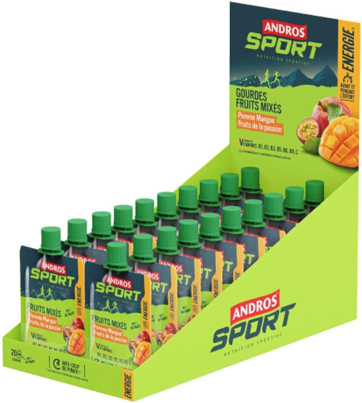 Andros Sport - Gourdes De Fruits Mixés Vitaminées (20x90g) - Gels énergétiques - Soutien nutritionnel - Pomme Mangue