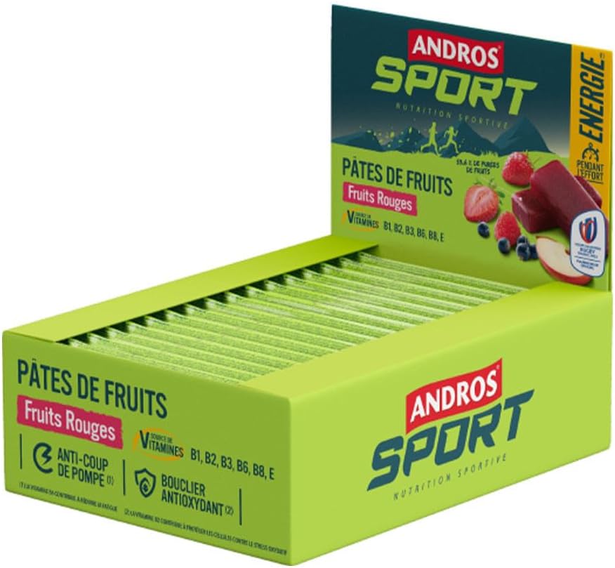 Andros Sport - Pâtes De Fruits (32x30g) - Barres énergétiques - Glucides, vitamines et minéraux - Fruits Rouges