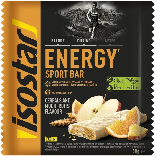 Isostar - Barres Energy Sport Bar Cereal & Multifruits - Barres Énergétiques Source De Glucides - Apport En Energie - 3x20 G - 187828