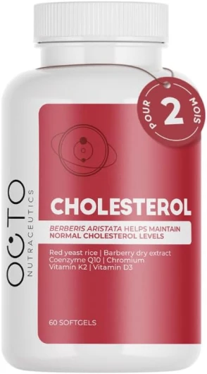 Levure de Riz Rouge avec Monacoline K, Berbérine, Coenzyme Q10, Chrome, Vitamines K2 et D3 – Favorise des niveaux normaux de cholestérol LDL – 60 gélules - Cholesterol