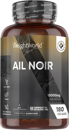 Ail Noir Fermenté 15000mg 180 Gélules Vegan, S Allylcystéine (SAC) Allium Sativum 20:1, Allicine Inodore et Saveur, Riche En Vitamines et Minéraux, Extrait d'Ail Noir Gélules Garlic Capsules