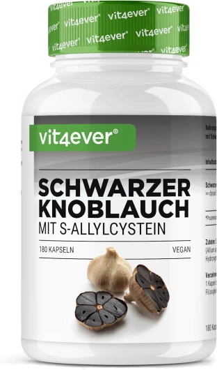 Ail noir - 180 gélules à 750 mg - Premium : Extrait 15:1 avec S-Allylcystéine (SAC) Capsule - Fermenté et inodore - Fortement dosé - Végétalien