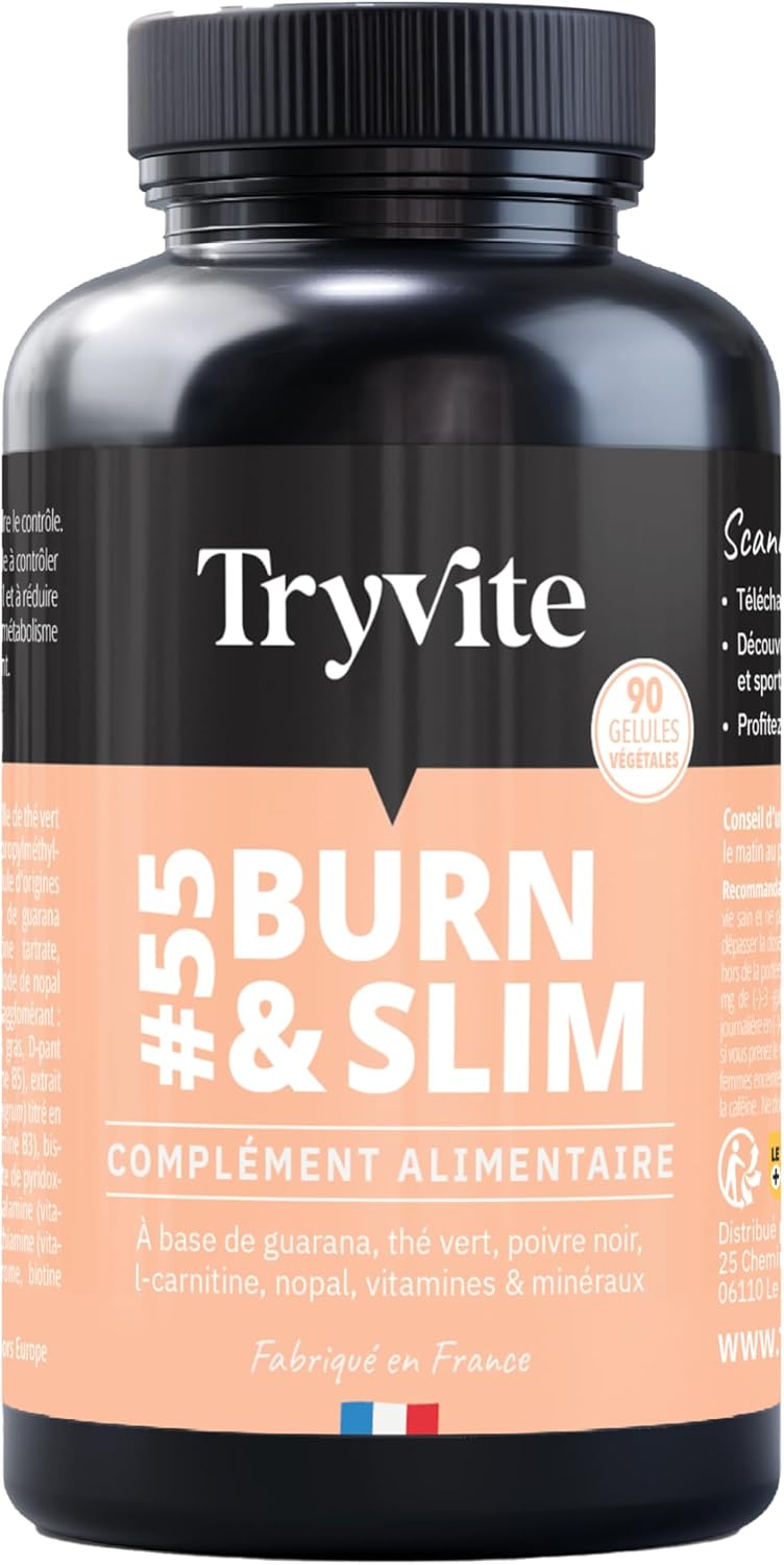Bruleur de Graisse Homme Femme - Coupe Faim Puissant et Efficace Minceur Perte de Poids Rapidement - TRYVITE BURN&SLIM - 90 gélules