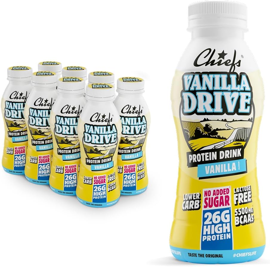 ® Milk Protein Drink avec 25g de protéines et BCAA • Shake de haute protéine à faible teneur en carbes, sans lactose, faible en sucre • 8 x 330ml (Vanilla Drive)