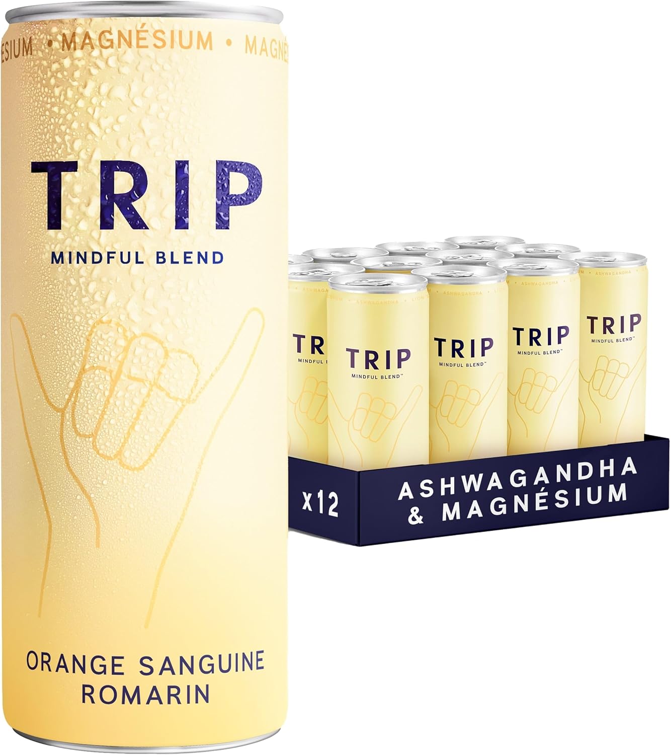 Mindful Blends - Boisson pétillante à l'orange sanguine et au romarin avec Citrate de magnésium + Ashwagandha - Faible en calories et végétaliennes (pack de 12 x 250ml)