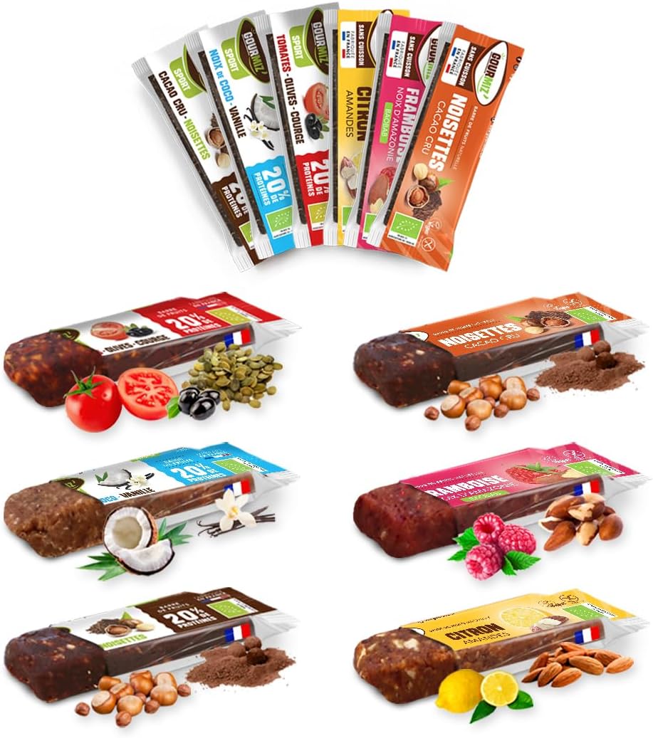 Barres de fruits - pack découverte 6 barres, barre glucidique énergétique & barres protéinées bio, dattes, snacks vegan, sport, sans gluten, encas sans sucre ajouté