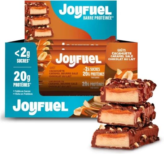 Barre Protéinée - Goûts Chocolat au Lait, Cacahuètes & Caramel - <2g de sucre - 20g de protéines - 12 barres X 55g