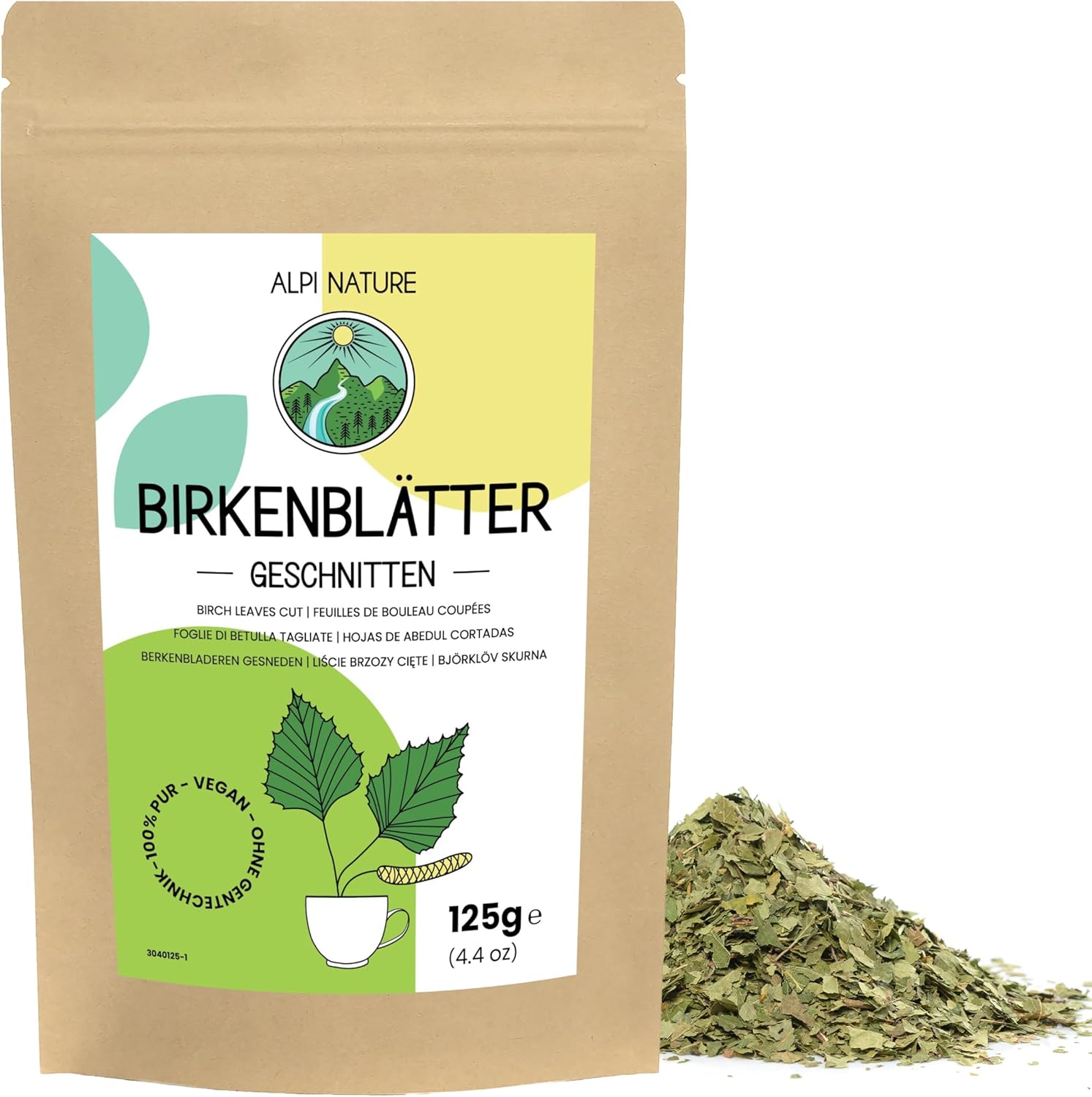 Feuilles de Bouleau Coupées 125g par Alpi Nature, Thé en Feuilles en Vrac, Feuilles d'Arbre de Bouleau Séchées pour la Préparation de Thé de Bouleau, Thé de Feuille de Bouleau et Tisane