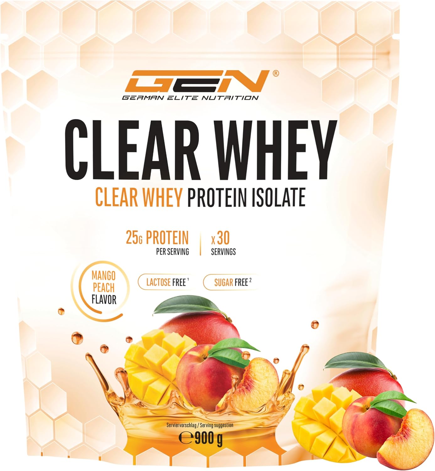 Clear Whey Isolate Protein Shake - Shake Protéiné Fruité & Rafraîchissant - Isolat De Protéines De Lactosérum De Haute Qualité (900g, Mangue Pêche)