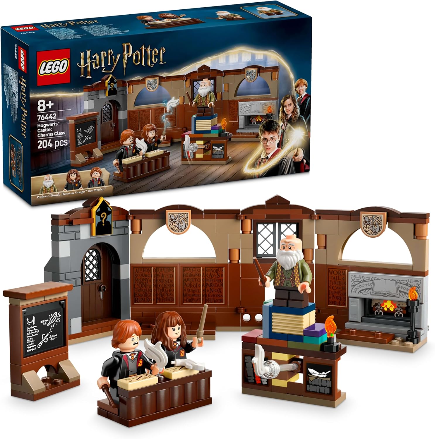 Harry Potter Le château de Poudlard : le cours de sortilèges - Jeu de construction dès 8 ans - 3 minifigurines collector dont celles d'Hermione & Ron - Inclut la fonction Wingardium Leviosa 76442