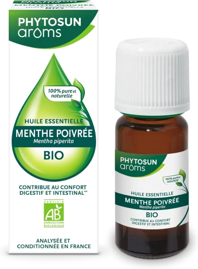 Huile Essentielle Menthe Poivrée Bio - HEBBD - 100 % Pure & Naturelle - 100% Bio - Contribue au Confort Digestif et Intestinal - Analysée & Conditionnée en France - 10 ml Menthe Poivrée 10 ml (Lot de 1)