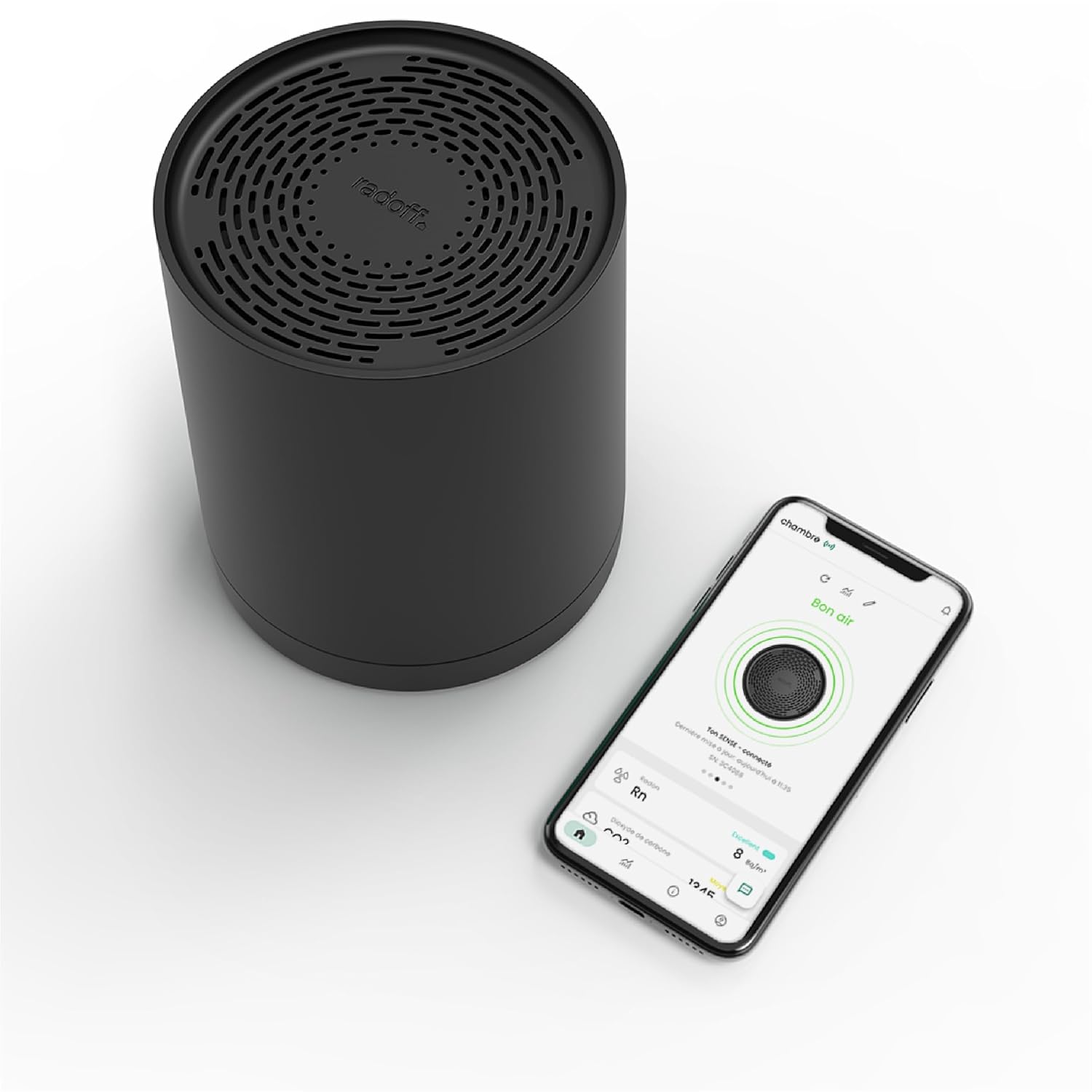 Sense *Black Limited Edition - Appareils Mesurant Qualité Air Intérieur, Capteur Radon et Détecteur Co2 COV PM, Compatible avec Alexa - Thermomètre Connecté Wifi, Capteur Humidité, Pression Air