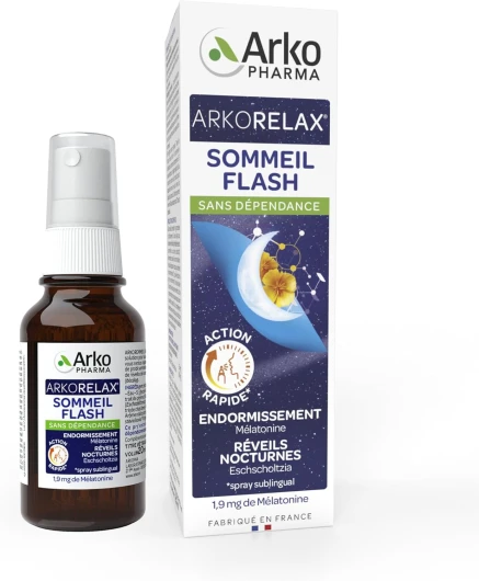 Arkorelax Sommeil Flash Spray - Sommeil perturbé - Réveils nocturnes - Solution express pour s'endormir ou se rendormir -Flacon en spray de 20 ml