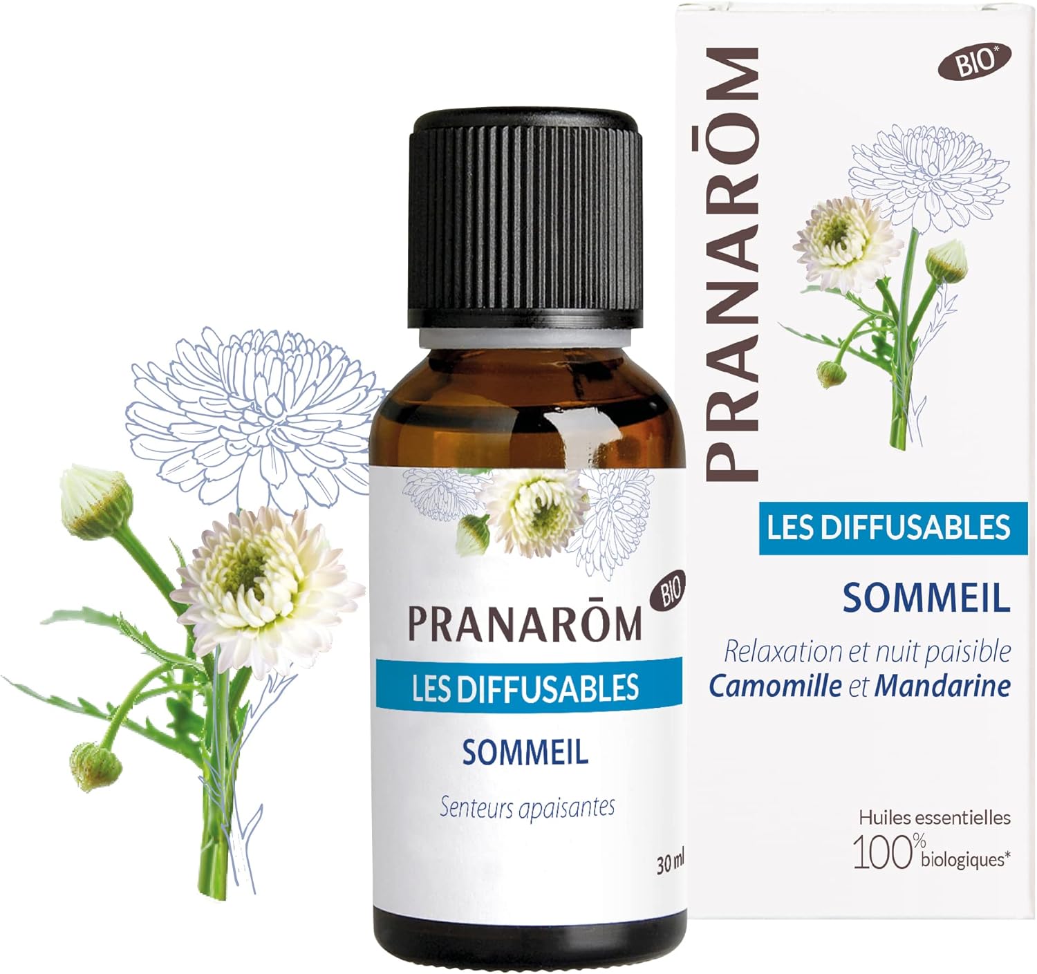 Diffusables - Sommeil Mélange Huiles Essentielles pour Diffuseur - Senteurs Apaisantes - Camomille et Mandarine Bio - 30 ml