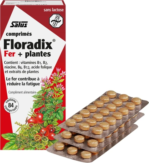 Floradix Fer + Plantes - Formule Capsule Anti-Fatigue Riche en Fer - Enrichi en Vitamine C pour une Bonne Absorption - 84 comprimés