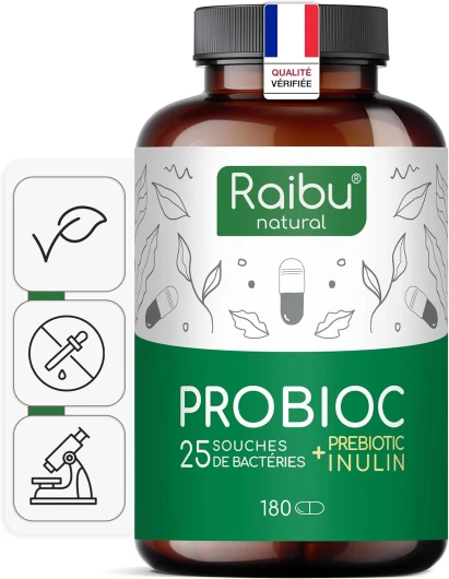Probiotique Flore Intestinale - 60 Milliards UFC/Jour, 25 Souches de Bactéries avec de l'Inuline, 180 gélules Probiotiques - Concentration Maximale, Lactobacillus Gasseri et Bifidobacterium