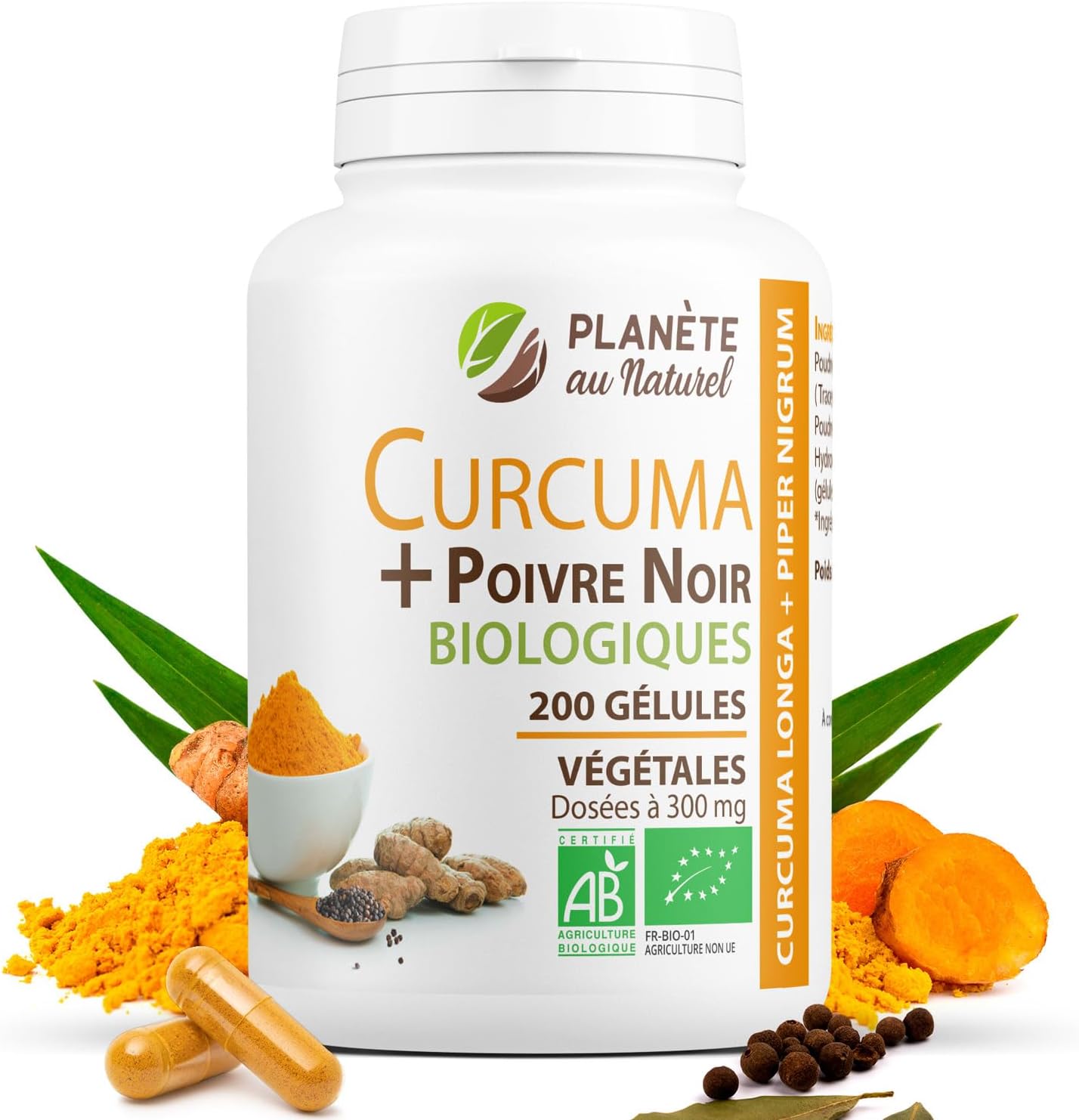 Curcuma et Poivre Noir Bio 300mg - 200 gélules végétales