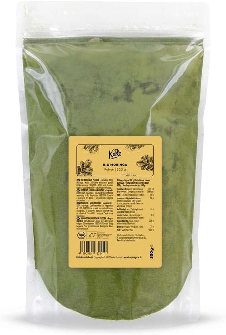 Poudre de moringa bio - 500 g - Super aliment naturel sans gluten et vegan 100% issu de l'agriculture biologique