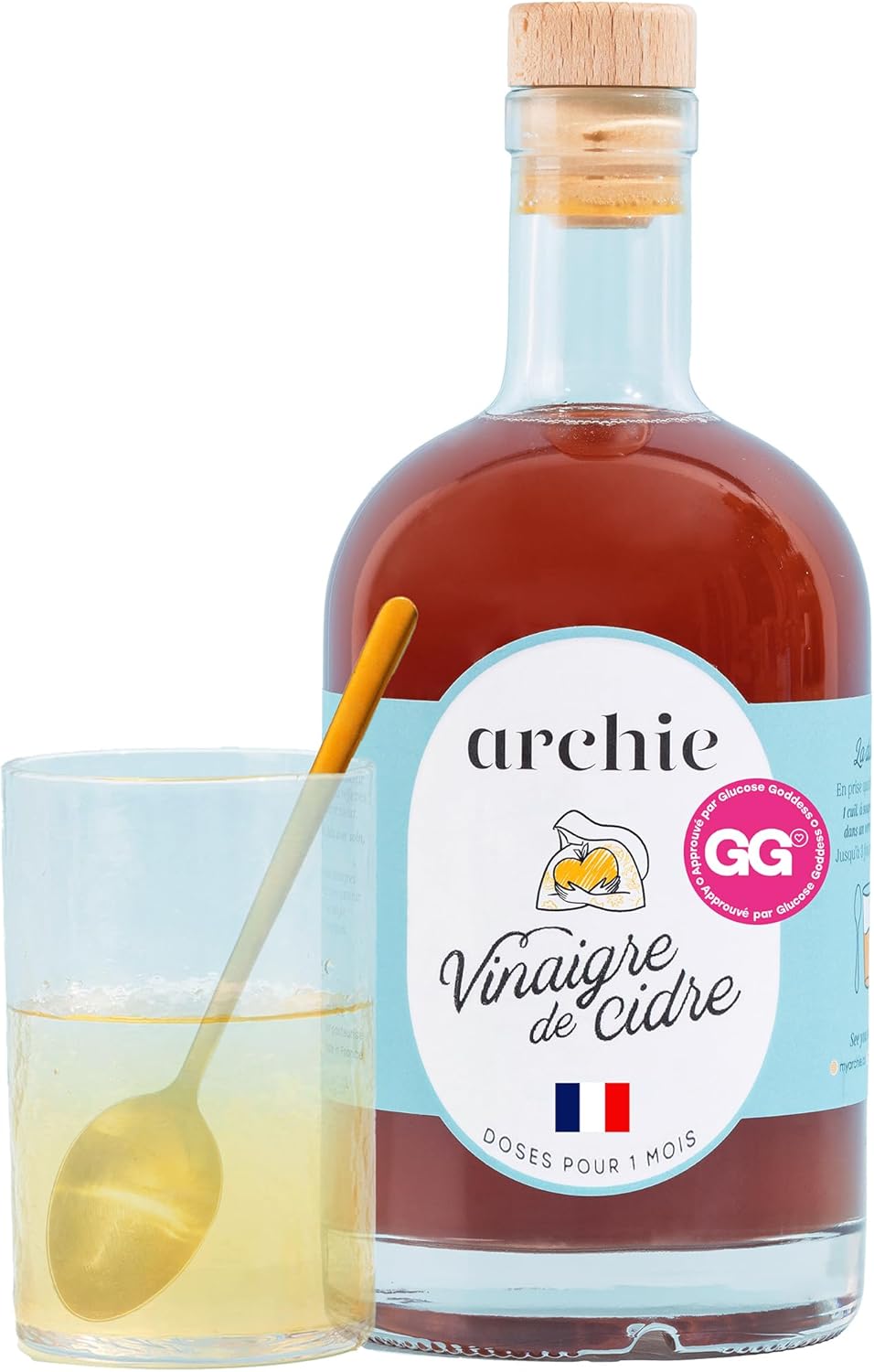 Archie, Vinaigre de Cidre de pomme Biologique - Validé par Jessie Inchauspé alias Glucose Goddess - Meilleure Digestion, Régule la Glycémie, - Cure à boire - Made in France.