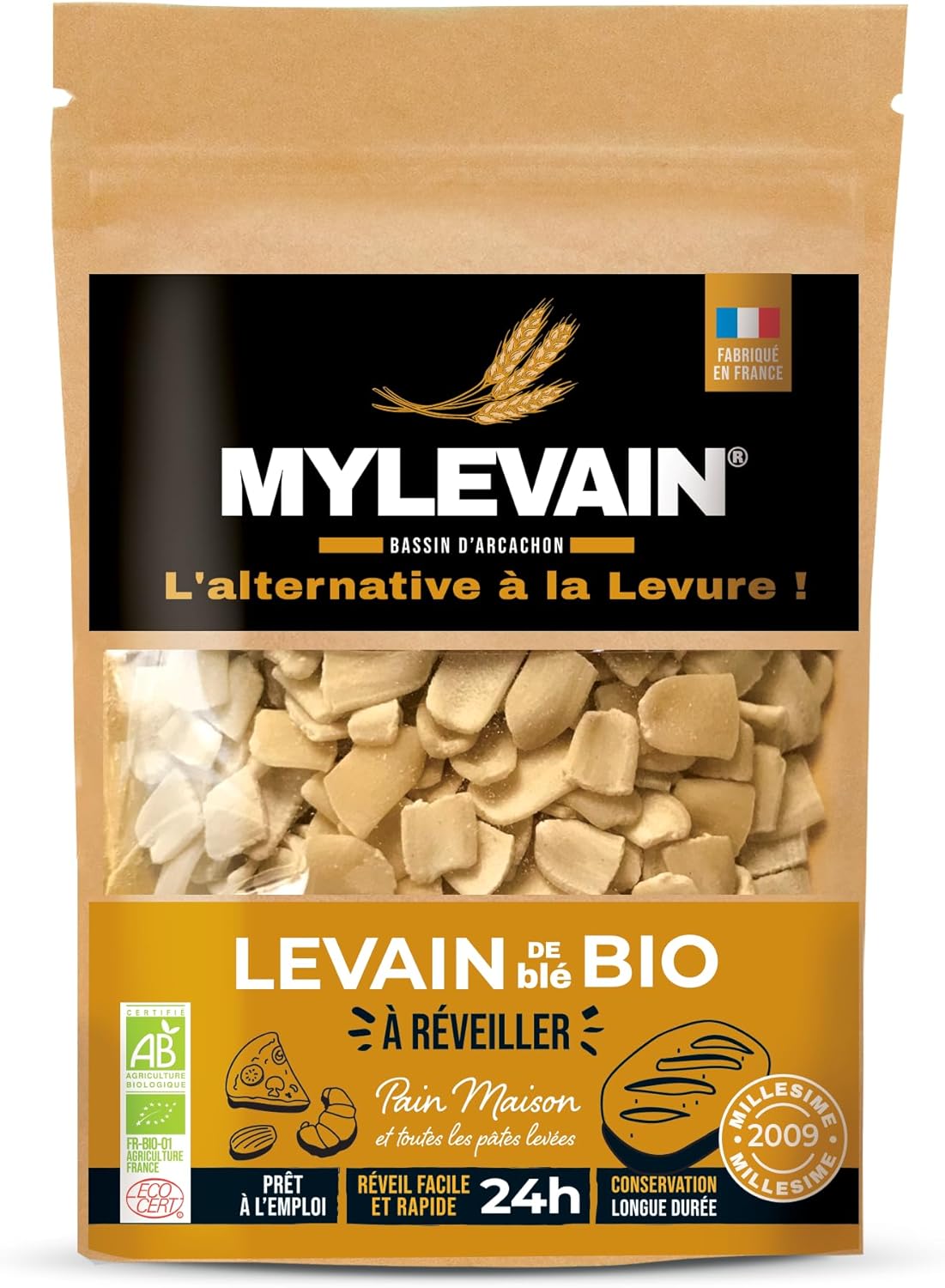 MYLEVAIN Paillettes de levain naturel français - Levain bio vivant - Millésime 2009 - Réveil 24h