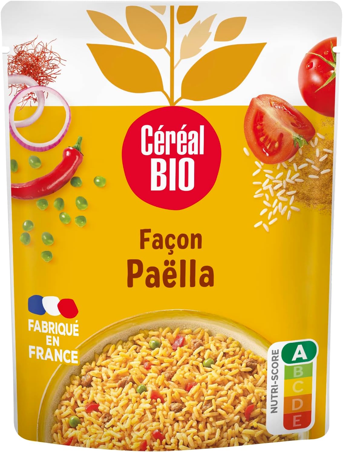 Façon Paëlla - Riz, Petits légumes, Safran - Sachet Micro-ondable, Rapide à Réchauffer - Végan et Bio - 220g - 207879
