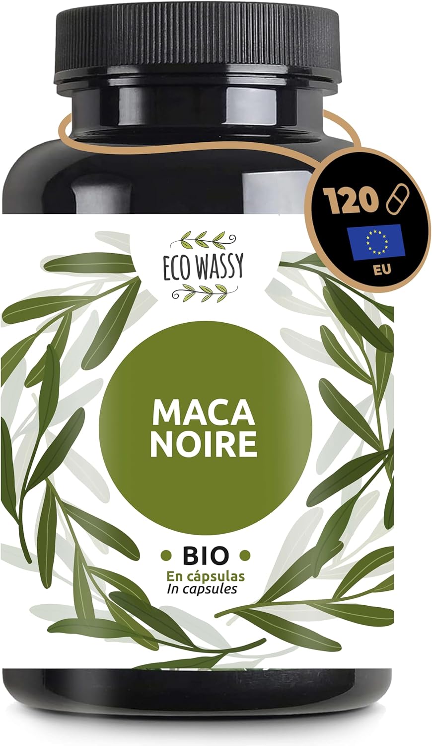 Maca Noire Péruvienne 100% Pure BIO, 120 Capsules De Maca Andine, Sans Additifs - Supplément Énergétique Et Exhausteur, Totalement Naturel Sans Produits Chimiques - Végétalien - Racine De Maca Pure (120)