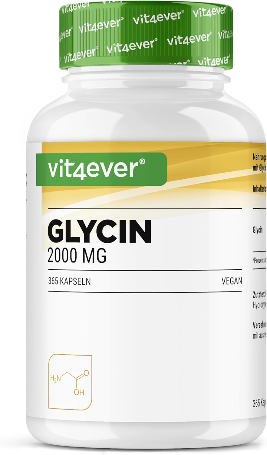Glycine - 365 Gélules - Hautement Dosé Avec 2000 Mg Par Portion Journalière - Très Haute Pureté - Sans Additifs - Vegan