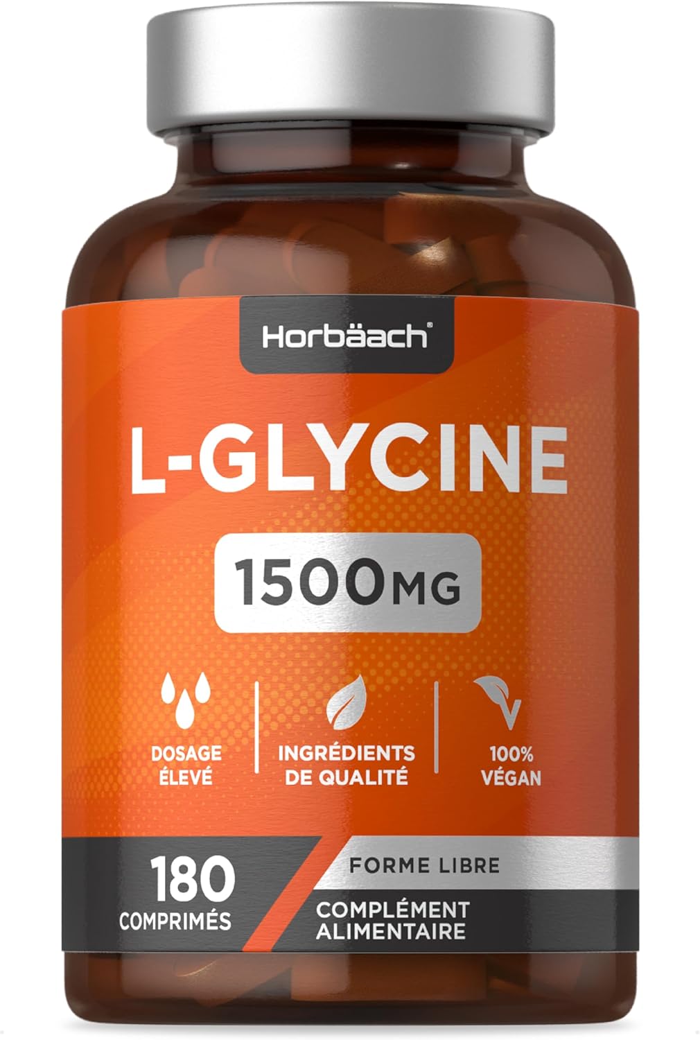 Glycine 1500mg - 180 Gélules Vegan - Acides Aminés Essentiel - Complément Alimentaire Sans Gluten et Sans Additifs - L Glycine Supplement - par Horbaach