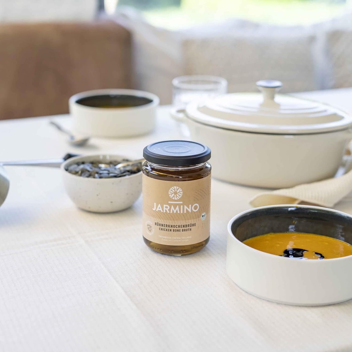 Bone broth: 6x 350ml bouillon de poule bio - cuit pour 20 heures - soupe base ou alternative liquide à collagène poudre ou collagen hydrolysat peptides - complement Alimentaire bio avec collagene